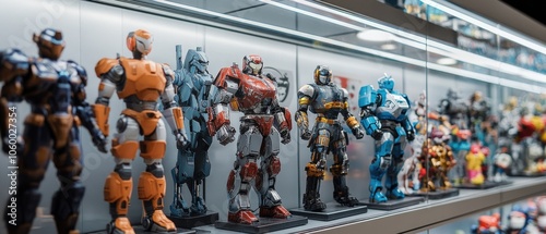 Wallpaper Mural A row of colorful robot figurines displayed in a glass case. Torontodigital.ca