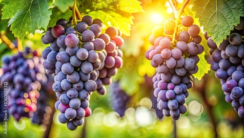Wallpaper Mural A symphony of plump, purple grapes hanging from verdant vines, bathed in the warm glow of the setting sun. Torontodigital.ca