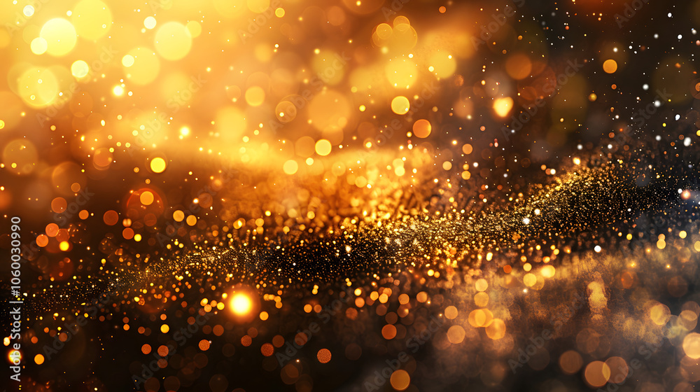 Obraz premium golden christmas particles and sprinkles for a holiday celebration like christmas or new year. shiny golden lights. wallpaper background for ads or gifts wrap and web design