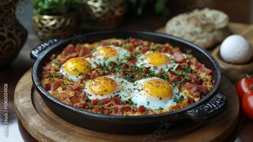 Traditional Turkish cuisine, such as bacon and fried eggs. Pastirmali Yumurta is its Turkish name.
