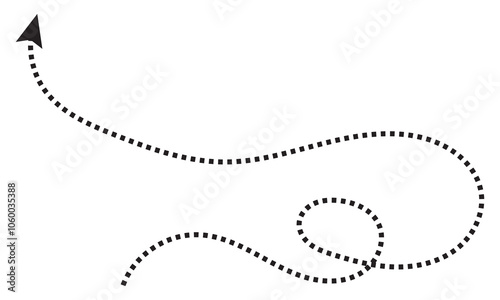 Squiggle line dashed arrow. Dash curved vector editable stroke arrow.  isolated on white background. Vector illustration. EPS 10