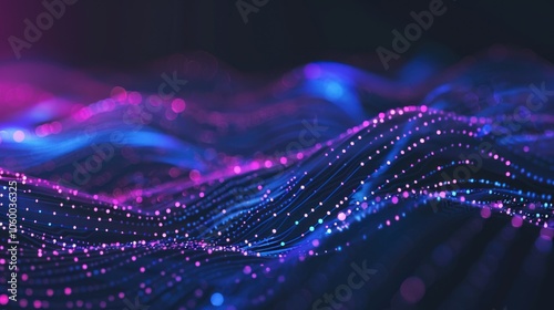Abstract Digital Landscape with Glowing Particles and Lines