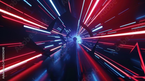 Abstract Neon Tunnel with Red and Blue Lights