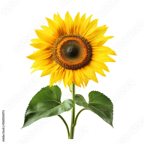 Radiant Sunflower: A vibrant sunflower in full bloom, showcasing its bright yellow petals and rich brown center, stands tall against a clean background.