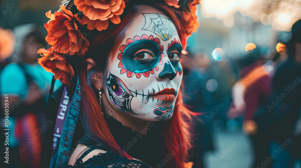 Day Of The Dead, Woman dressed as a Catrina in a vibrant Day Of The Dead, Woman dressed as a Catrina in a vibrant