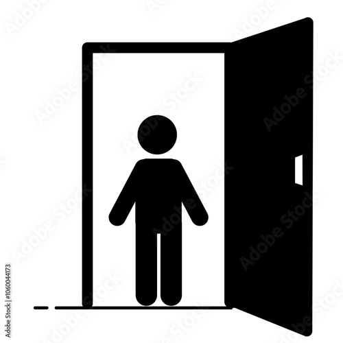 Door illustration icon, a person standing at the door