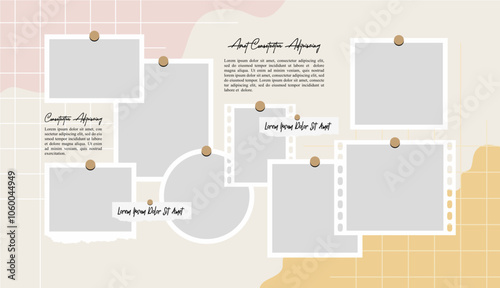 Pictures or photos frame collage, page grid layout abstract photo frames and digital photo wall template