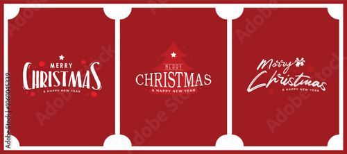 Greeting cards with the words Merry Christmas and Happy New Year in a combination of writing styles.