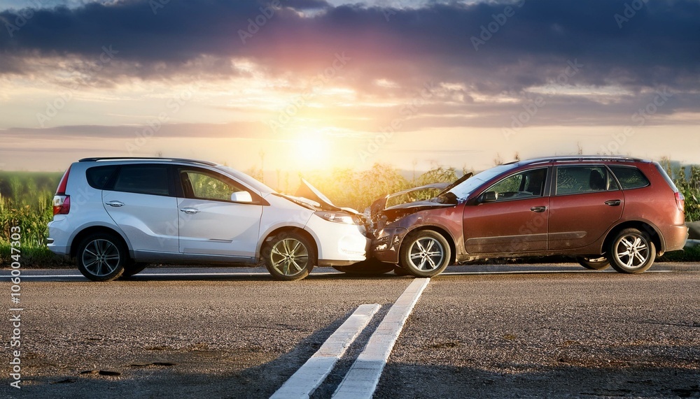 Fototapeta premium Two Vehicles Meet Their Fate: A Powerful Car Crash