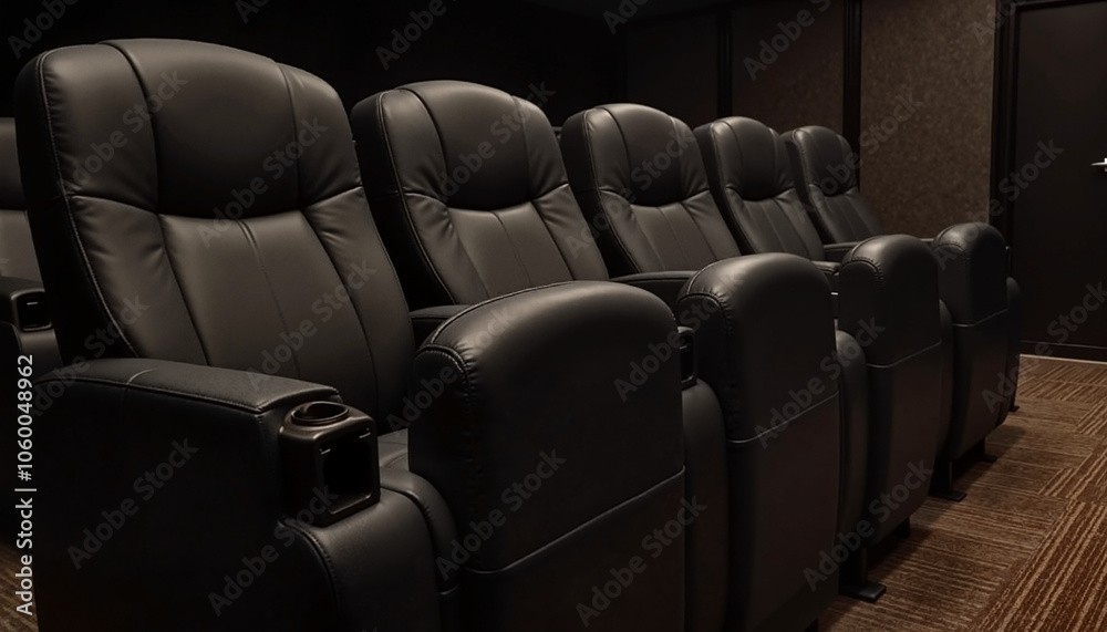 Fototapeta premium Luxury leather recliners in home theater setup
