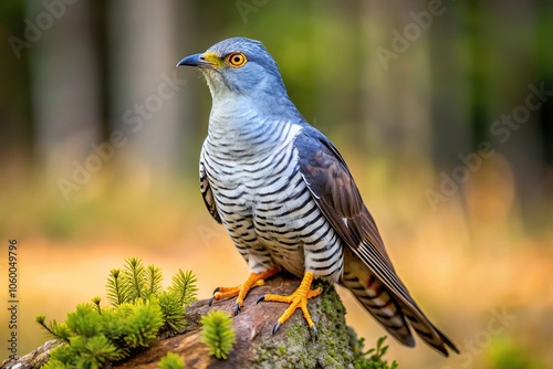 Close up photo of a cuckoo bird perched on a branch in a nature reserve photo