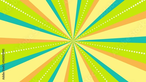 4色サンバーストとドット線のイラストが回転するループ動画（ビタミンカラー）