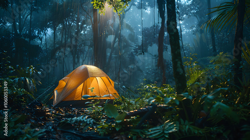 rain on the tent in the forest, tropic, quiet, calm, peaceful, meditation, camping, night, relax