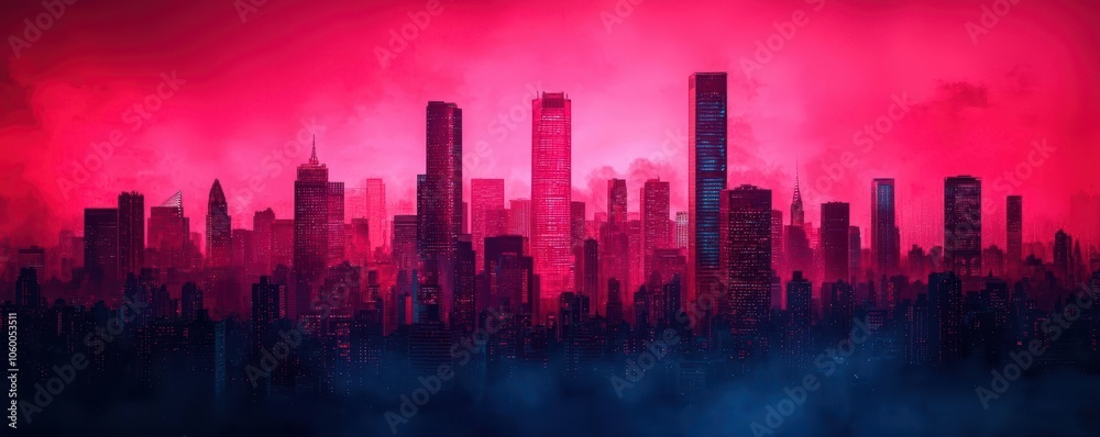 Fototapeta premium Grand fireworks show with dramatic skyline in the background, illuminating the night sky, festival celebration midnight fireworks, skyline