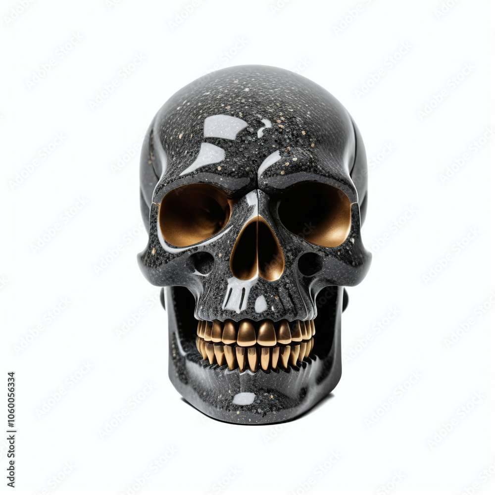 Fototapeta premium Skull made of granite. Isolated on white background. Front view, Digital illustration.