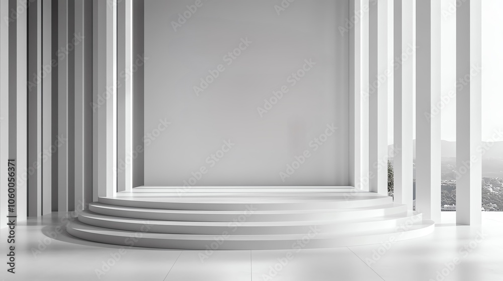Fototapeta premium Minimalistic podium with monochrome tones and sharp lines