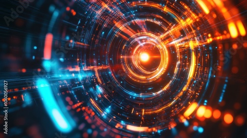 Wallpaper Mural Abstract Digital Tunnel with Orange and Blue Lights Torontodigital.ca