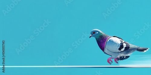 Colorful Pigeon Running on Bright Background photo