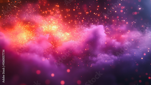 A purple and orange cloud with many small dots. The cloud is very colorful and it looks like it is made of glitter photo