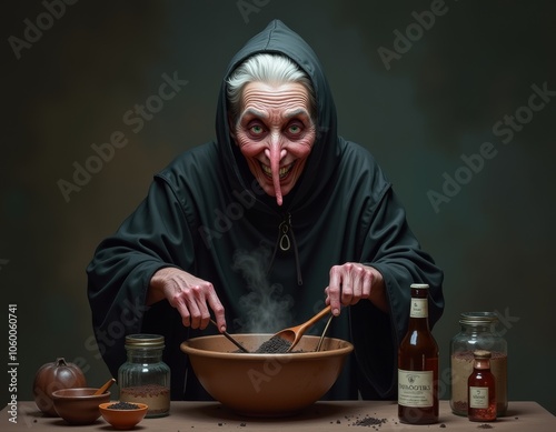 Ugly witch with long nose m...