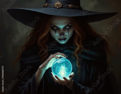 Witch and magic crystal bal...
