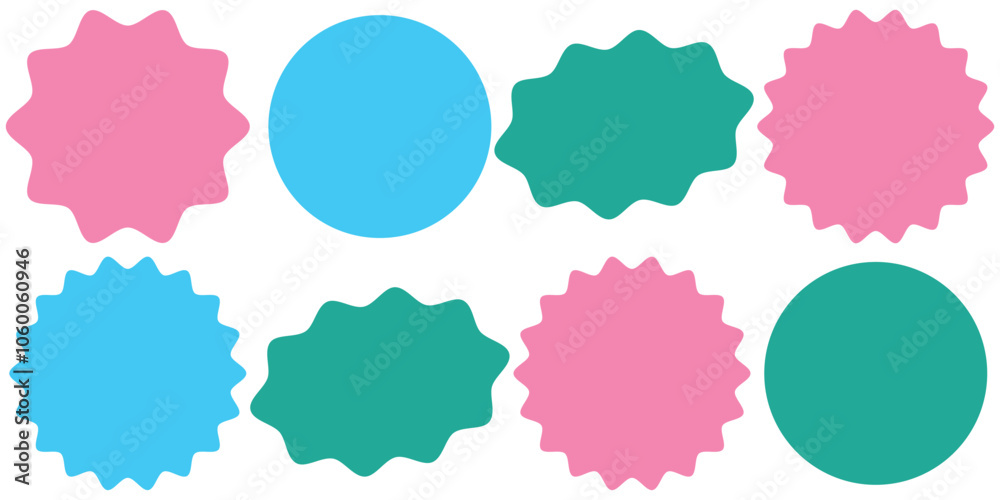 Sticker star burst, promo badge round shape, price tag circle, sale label icon, black sun, new discount set isolated on white background. Advertising vector illustration Sticker star burst, promo badge round shape, price tag circle, sale label icon, black sun, new discount set isolated on white background. Advertising vector illustration