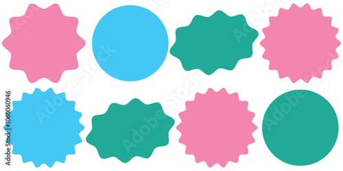 Sticker star burst, promo badge round shape, price tag circle, sale label icon, black sun, new discount set isolated on white background. Advertising vector illustration