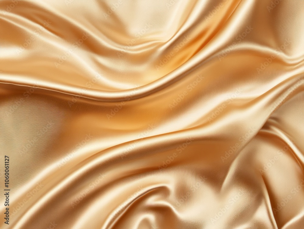 Fototapeta premium A smooth, golden satin fabric displaying elegant folds and a luxurious sheen.