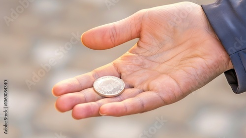 Generosity and giving concept with hand holding coin