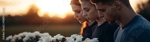 Contemplative Moments with Flowers at Sunset photo