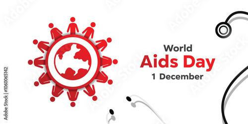 World Aids Day. Earth, stesthoscope and peoples. Great for cards, banners, posters, social media and more. White background.