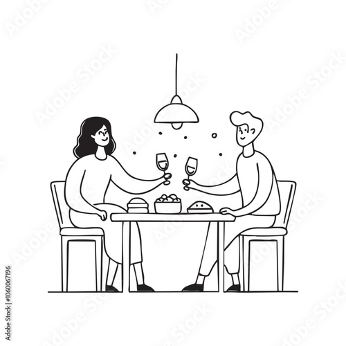 Dining table with a couple enjoying a meal  photo