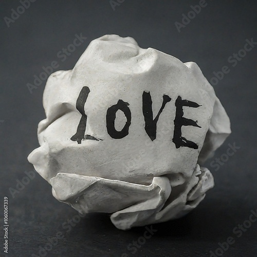 Crumpled paper love white paper minimalist background 