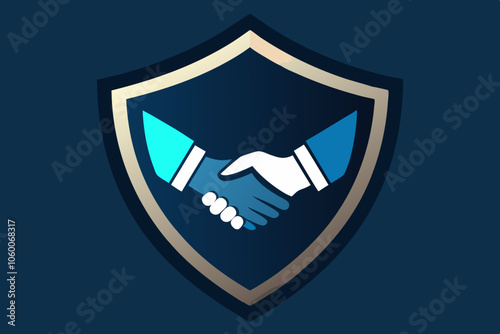 Handshake shield logo design vector illustration.