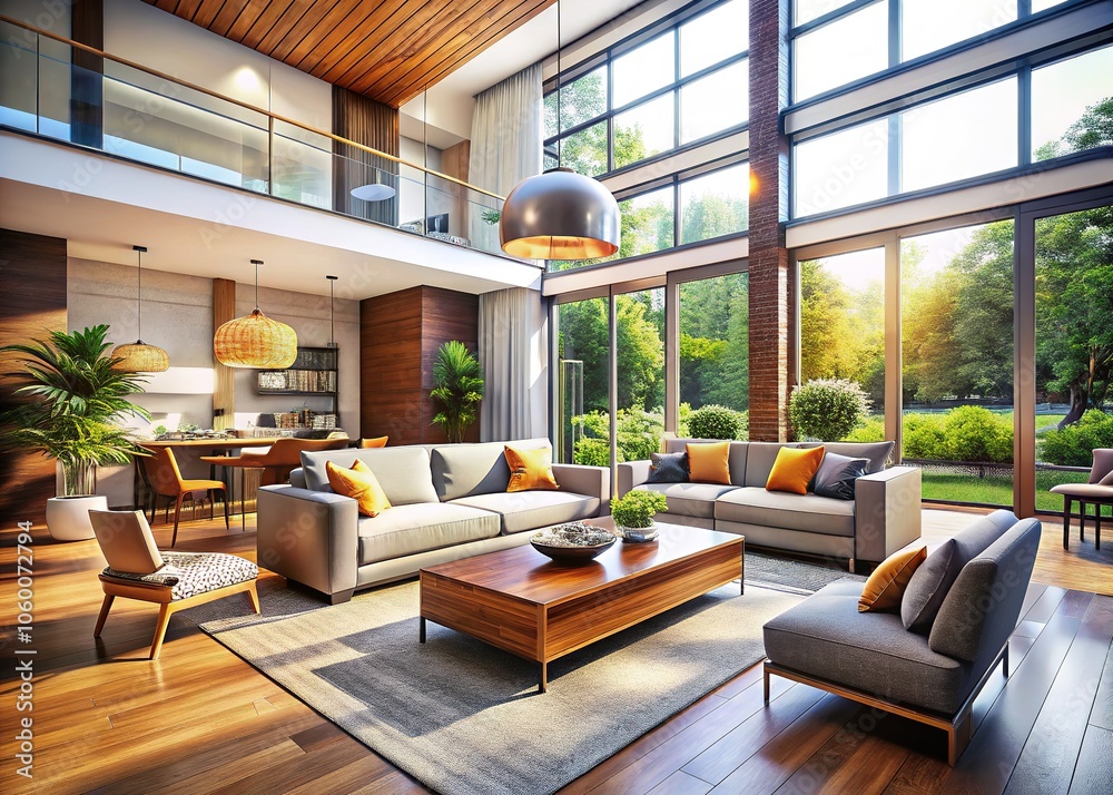 Modern House Interior Design 3D Rendering - Aerial View Modern House Interior Design 3D Rendering - Aerial View