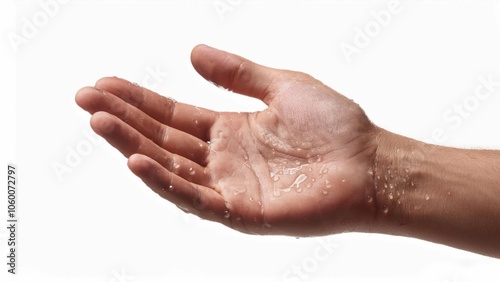 Open hand with Hyperhidrosis, wet hand from sweat syndrome isolated on white background  photo