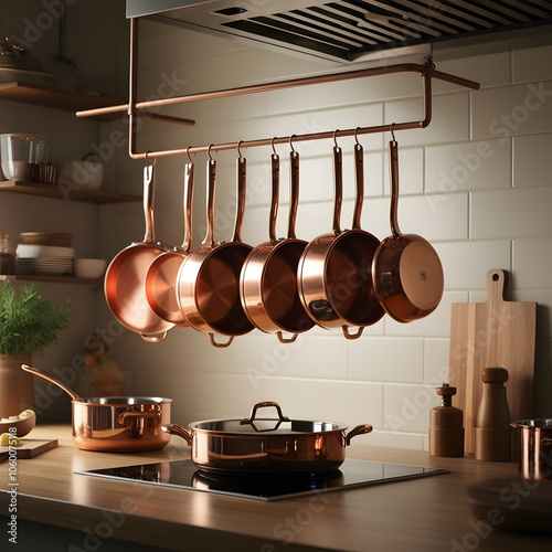 Copper cooking pots hanging rack