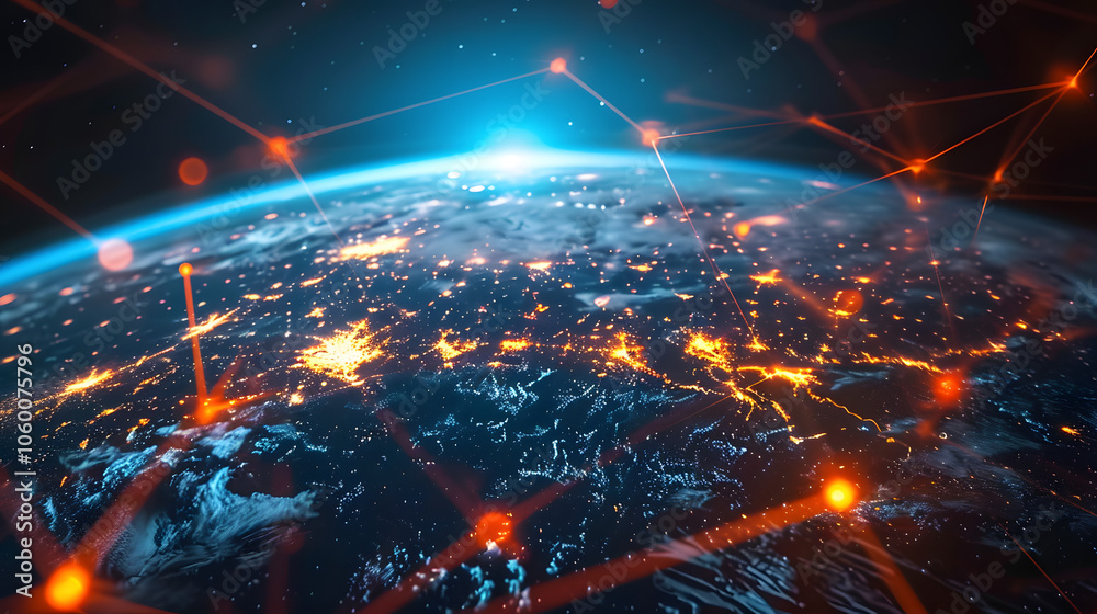 Obraz premium worldwide network connection, digital art illustration