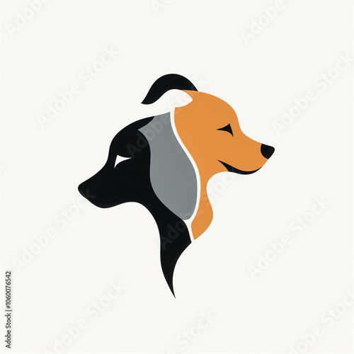 Minimalist logo design featuring a two-tone dog silhouette, symbolizing duality and balance, ideal for pet branding or animal-related themes photo