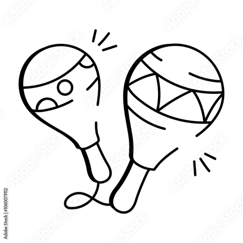 Doodle icon of a pair of maracas with decorative patterns

