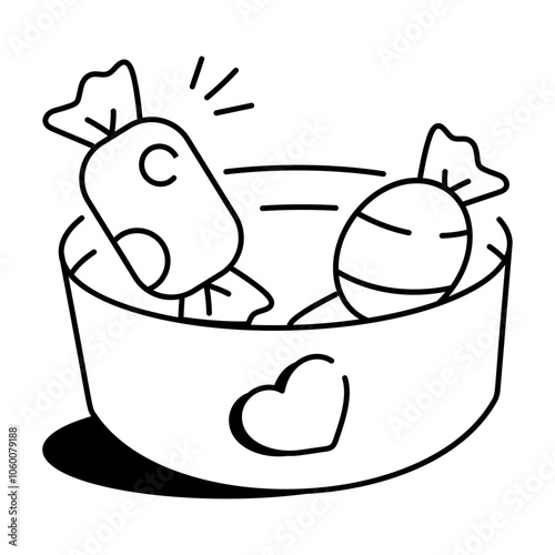 Doodle icon of a bowl filled with candies

