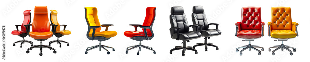 Obraz premium Set of office chairs isolated on transparent background