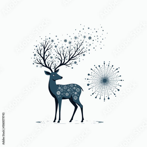 Merry Christmas beautiful reindeer background. Vintage Merry Christmas abstract texture reindeer with floral composition. Multilayer SVG file without gaps between paths.