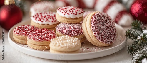 Sugar Cookies with Red and White Sprinkles on a White Plate photo