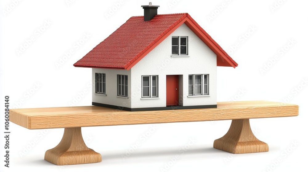 Balancing Home Model on Wooden Table Balancing Home Model on Wooden Table