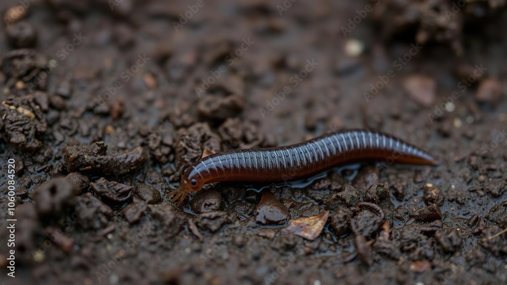 Close-up of earthworm slowly crawling on wet spring ground, wet, creature, wildlife Close-up of earthworm slowly crawling on wet spring ground, wet, creature, wildlife