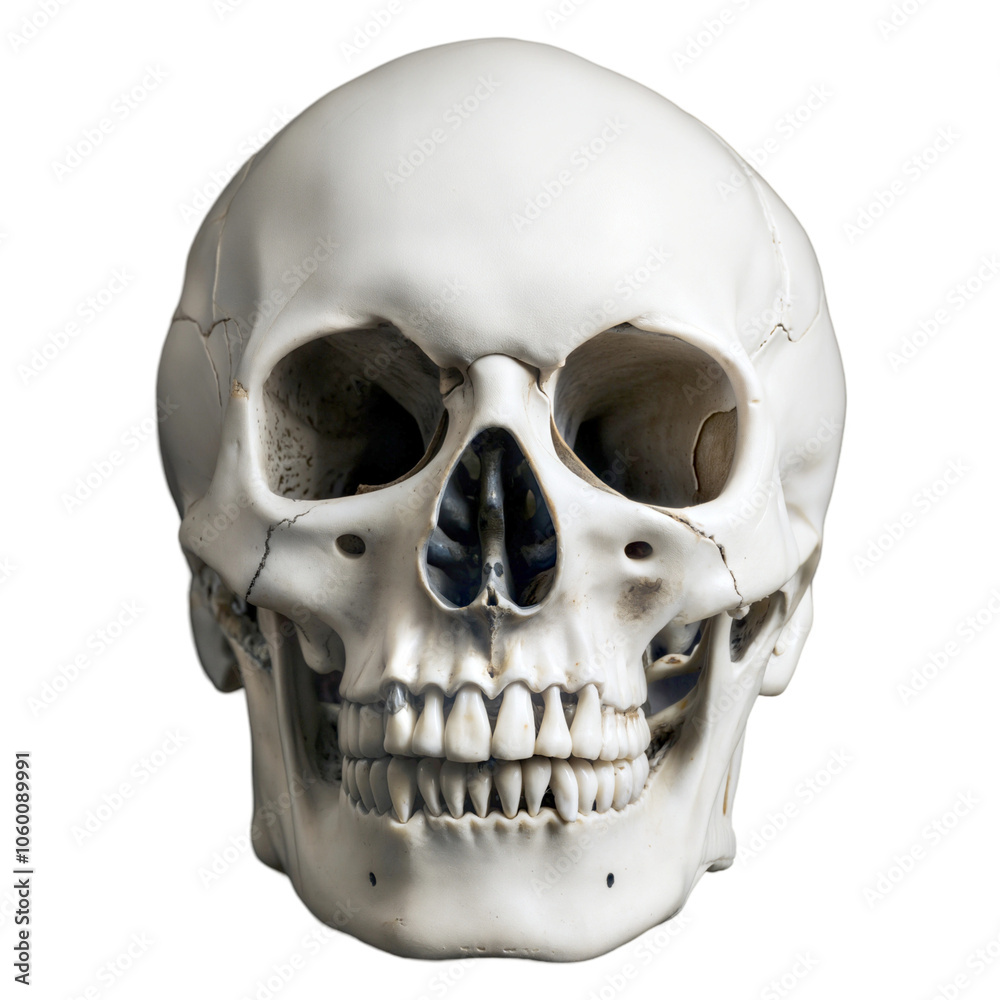 Obraz premium Realistic Human Skull with Detailed Teeth and Cracks