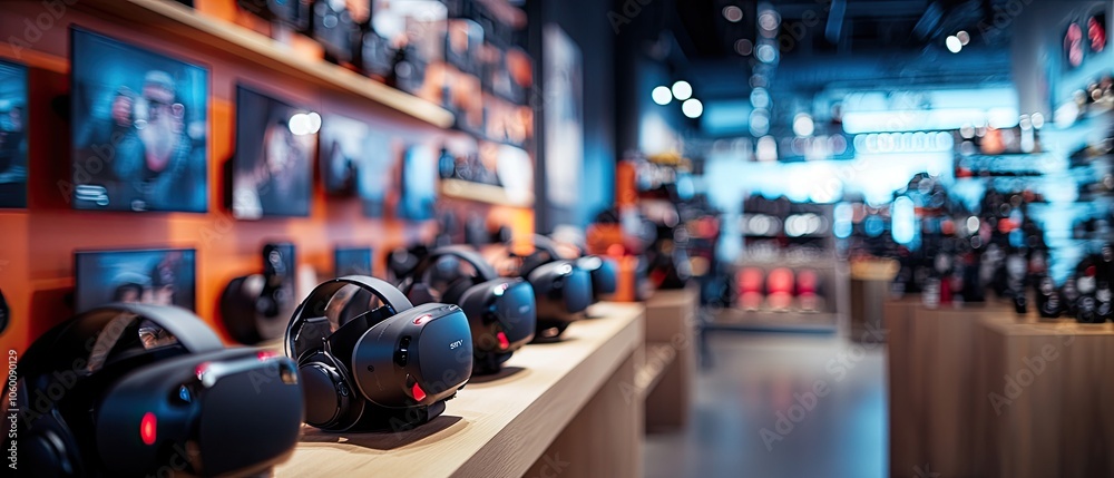 Obraz premium Row of VR headsets on display in a store.