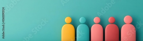 A colorful arrangement of stylized human figures against a soft teal background, symbolizing diversity and community.