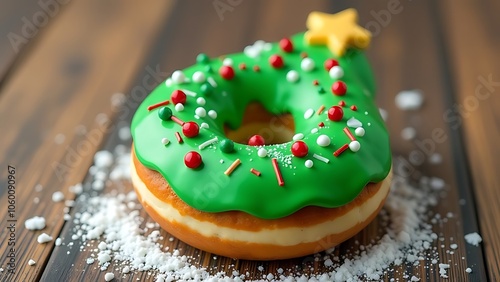  Donut decorated like a Christmas tree photo